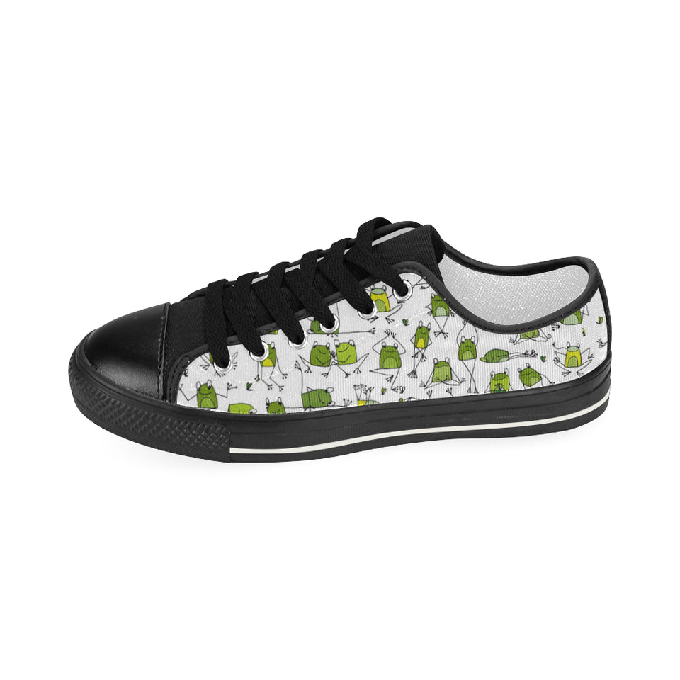 Sketch funny frog pattern Women's Low Top Canvas Shoes Black