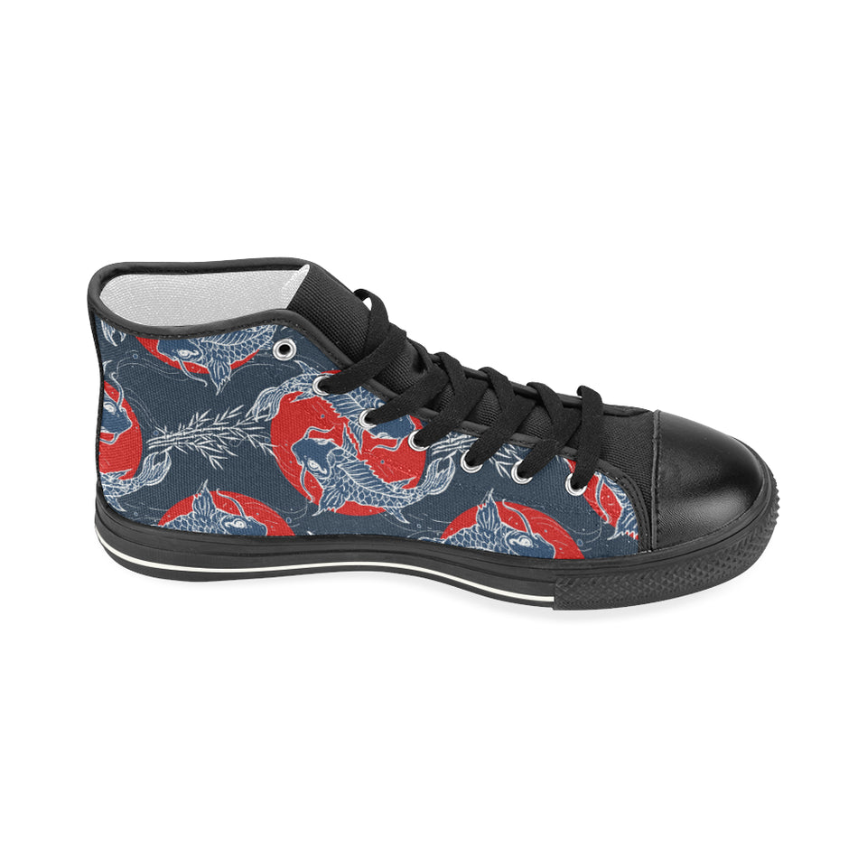 Koi Fish Carp Fishs hand drawn japanese art Women's High Top Canvas Shoes Black