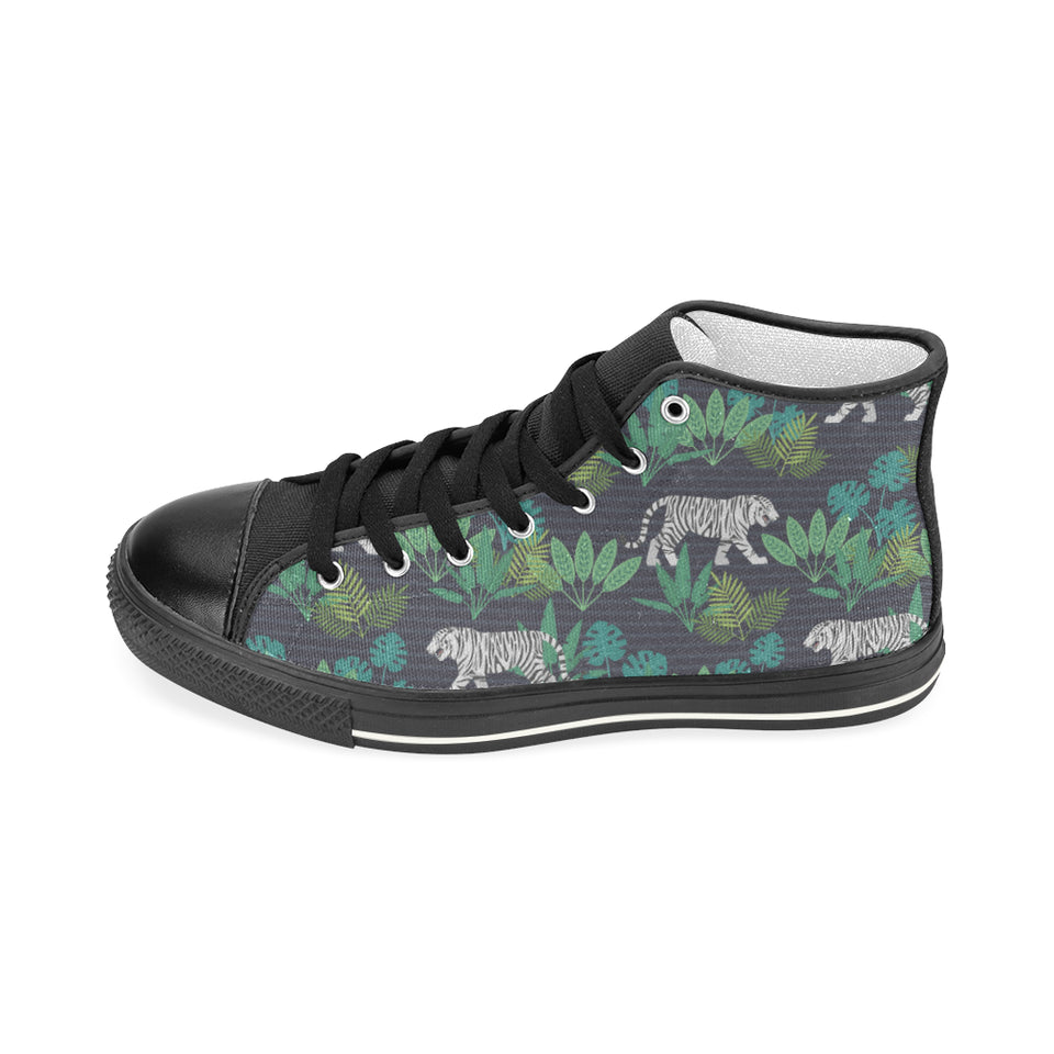 white bengal tigers tropical plant Men's High Top Canvas Shoes Black