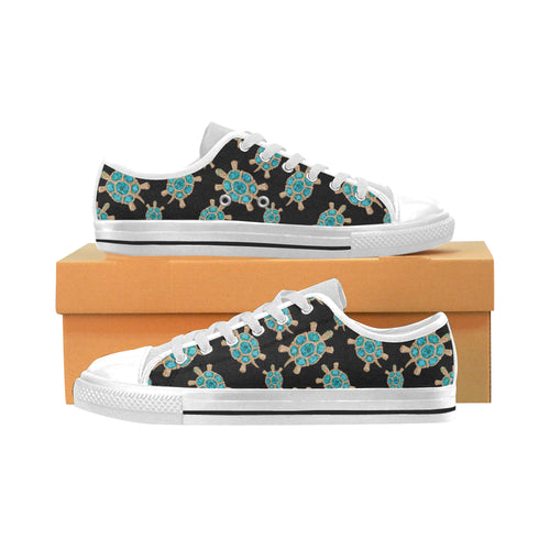 Sea turtle blue stone pattern Men's Low Top Shoes White