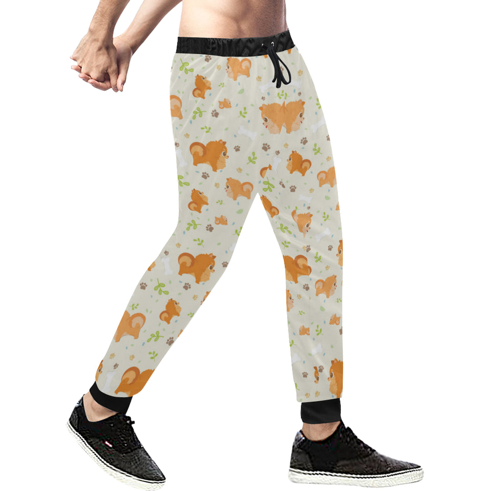 Cute brown pomeranian paw leave bone pattern Unisex Casual Sweatpants