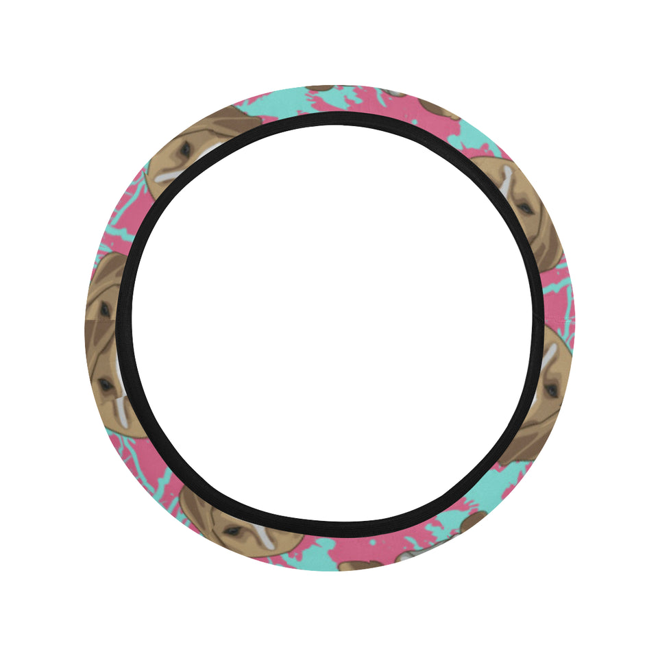 Beagle muzzles turquoise paint splashes pink patte Car Steering Wheel Cover
