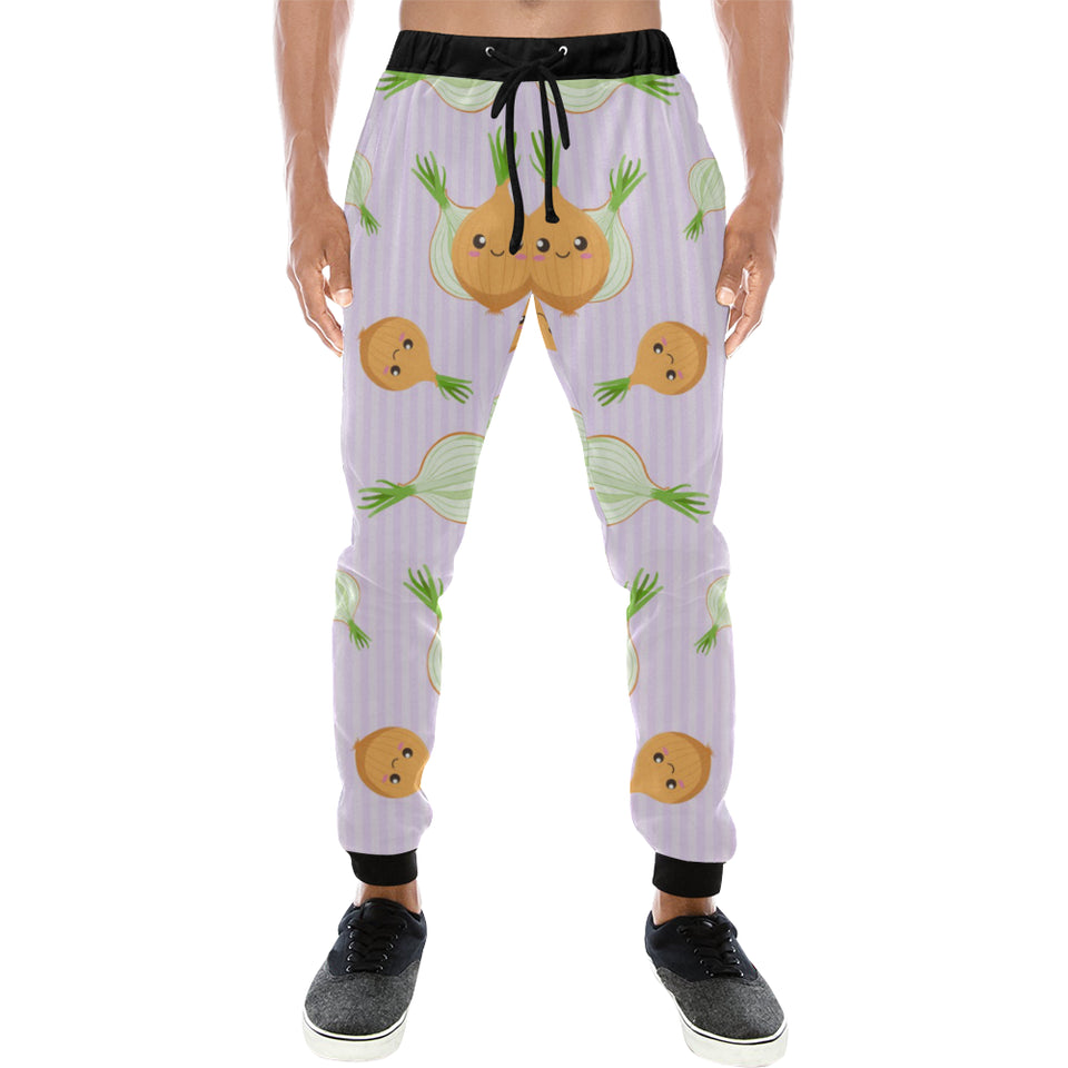 cute onions smiling faces purple background Unisex Casual Sweatpants
