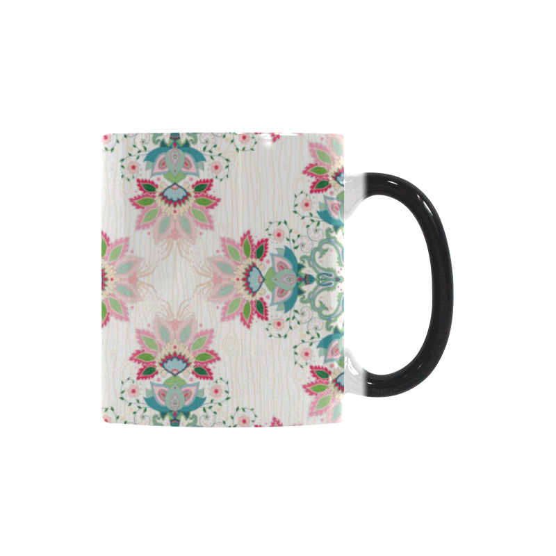 Square floral indian flower pattern Morphing Mug Heat Changing Mug