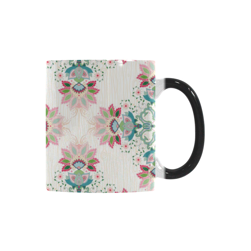 Square floral indian flower pattern Morphing Mug Heat Changing Mug
