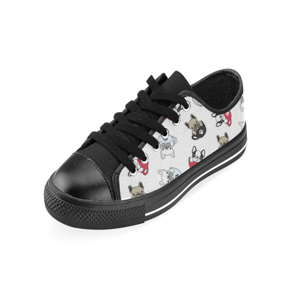 French bulldog cup paw pattern Men's Low Top Canvas Shoes Black