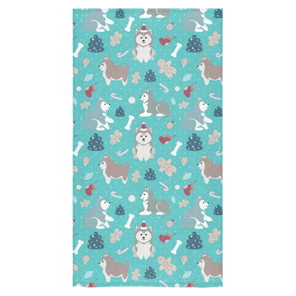 Christmas cute siberian husky puppie pattern Bath Towel