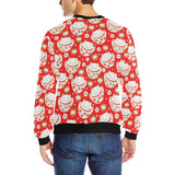 Cute Maneki neko cat red background Men's Crew Neck Sweatshirt