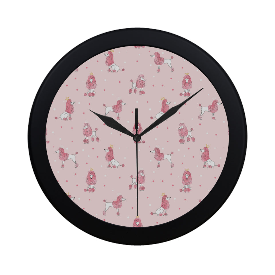 Poodle dog pink color theme Elegant Black Wall Clock