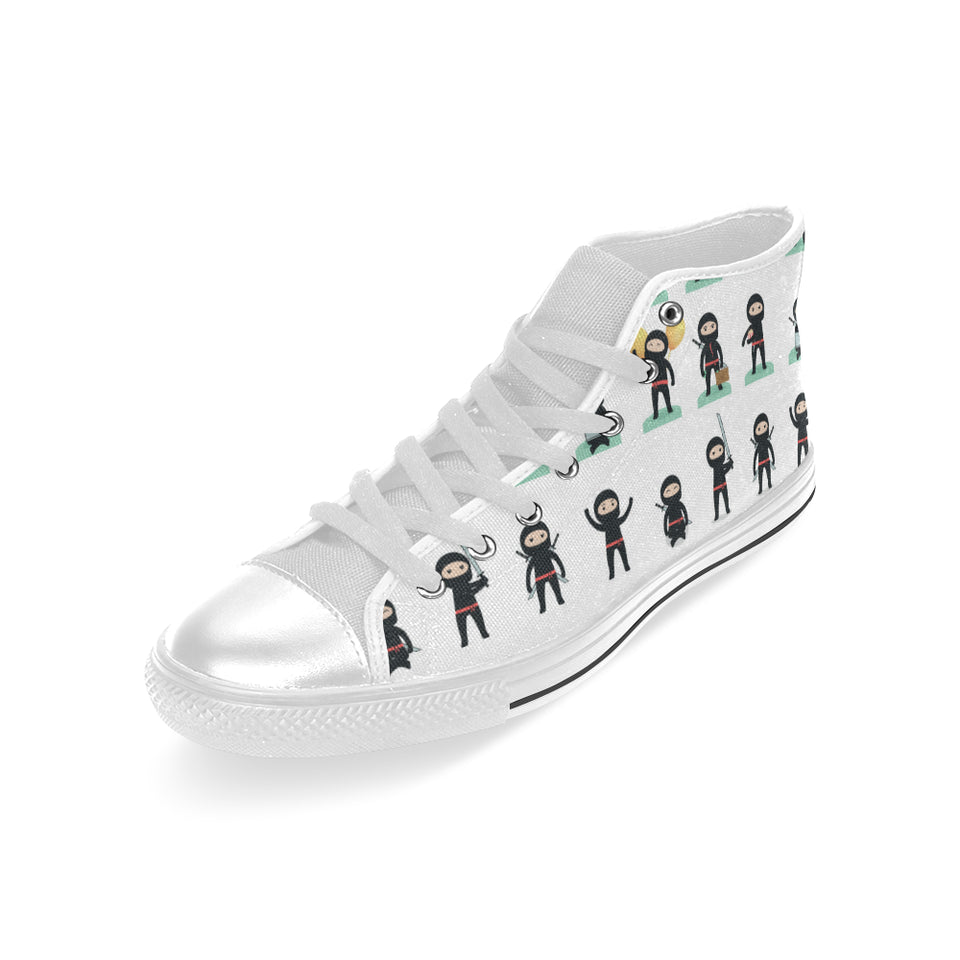 Cute ninja katana sword pattern Men's High Top Canvas Shoes White