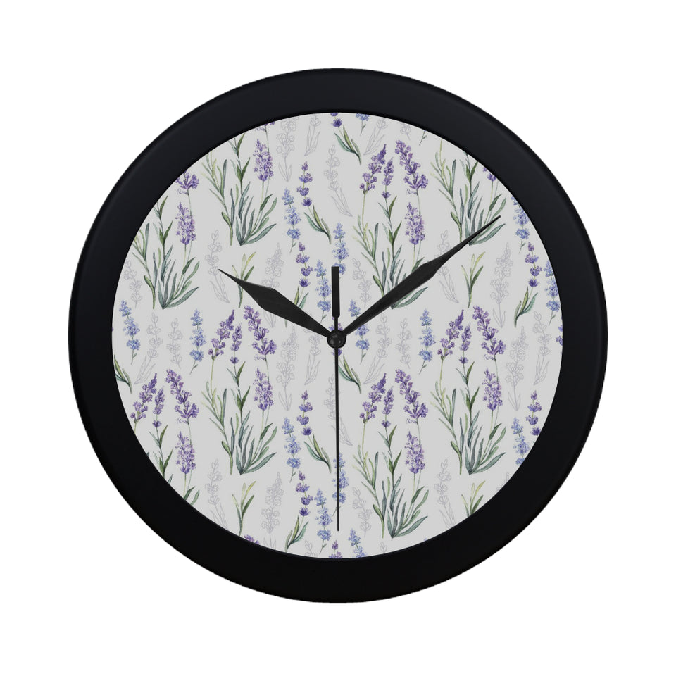 Hand painting Watercolor Lavender Elegant Black Wall Clock
