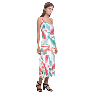 Watercolor bowling pattern V-Neck Open Fork Long Dress