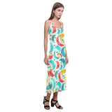 Colorful moon pattern V-Neck Open Fork Long Dress