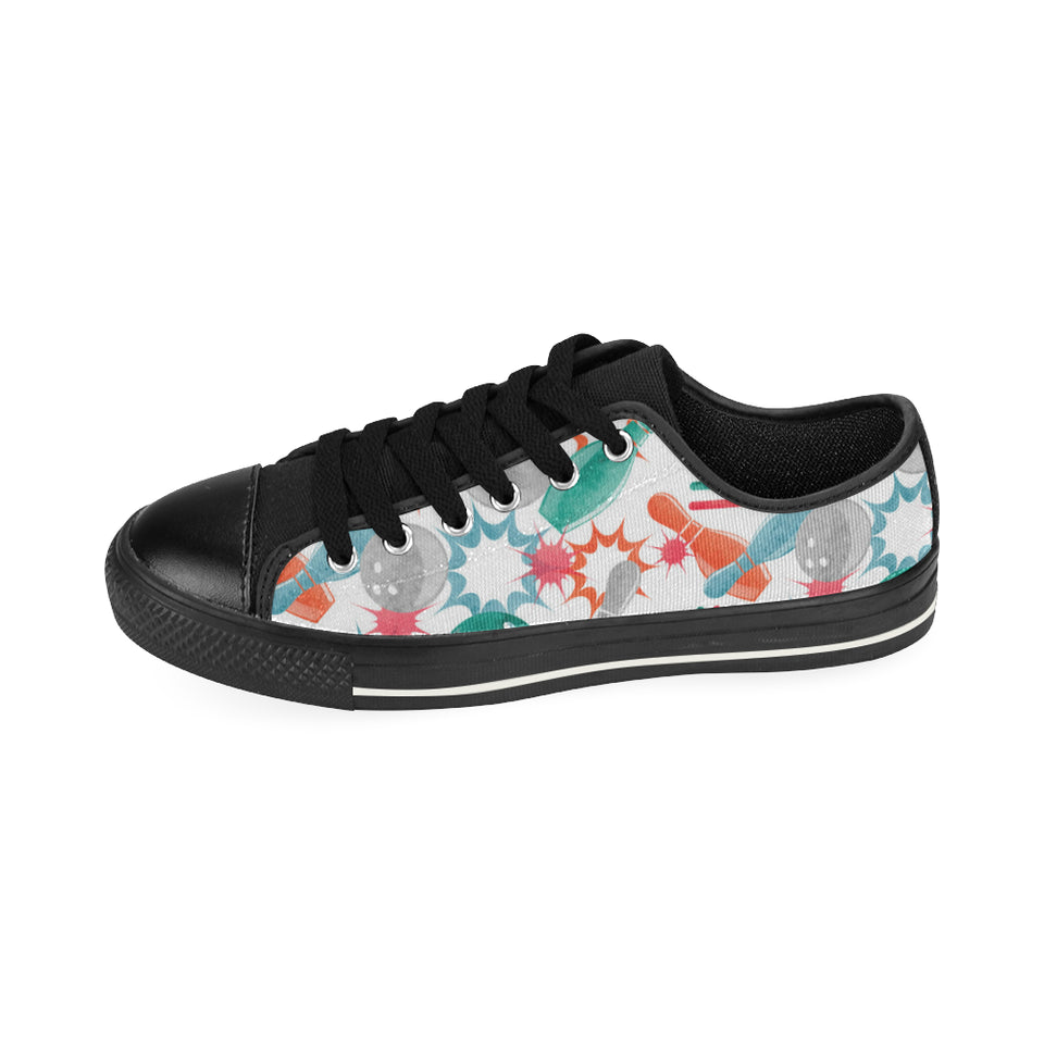 Watercolor bowling pattern Men's Low Top Canvas Shoes Black
