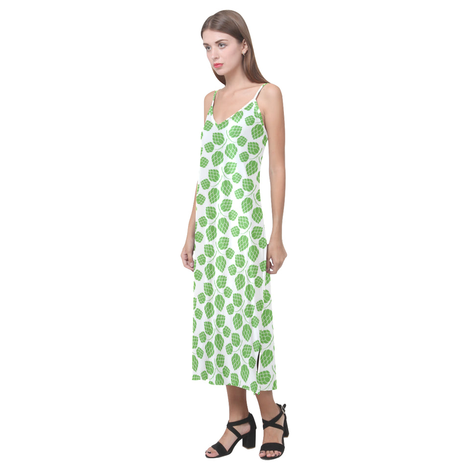 Hop pattern background V-Neck Open Fork Long Dress