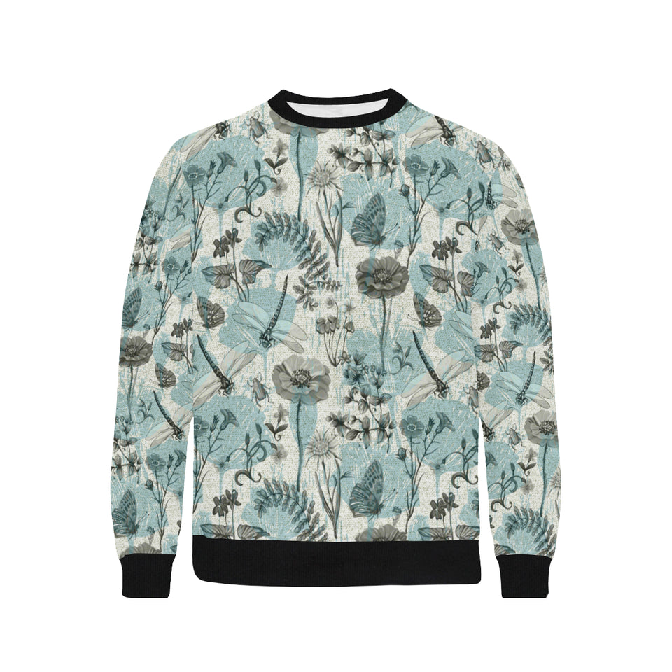 Dragonfly Butterfly Plants insect flower vintage s Men's Crew Neck Sweatshirt
