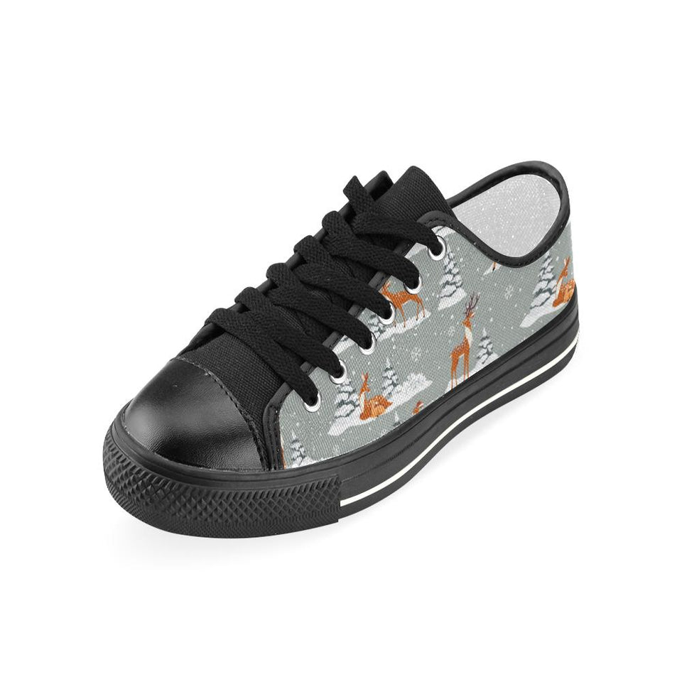 Beautiful deers Winter Christmas Kids' Boys' Girls' Low Top Canvas Shoes Black