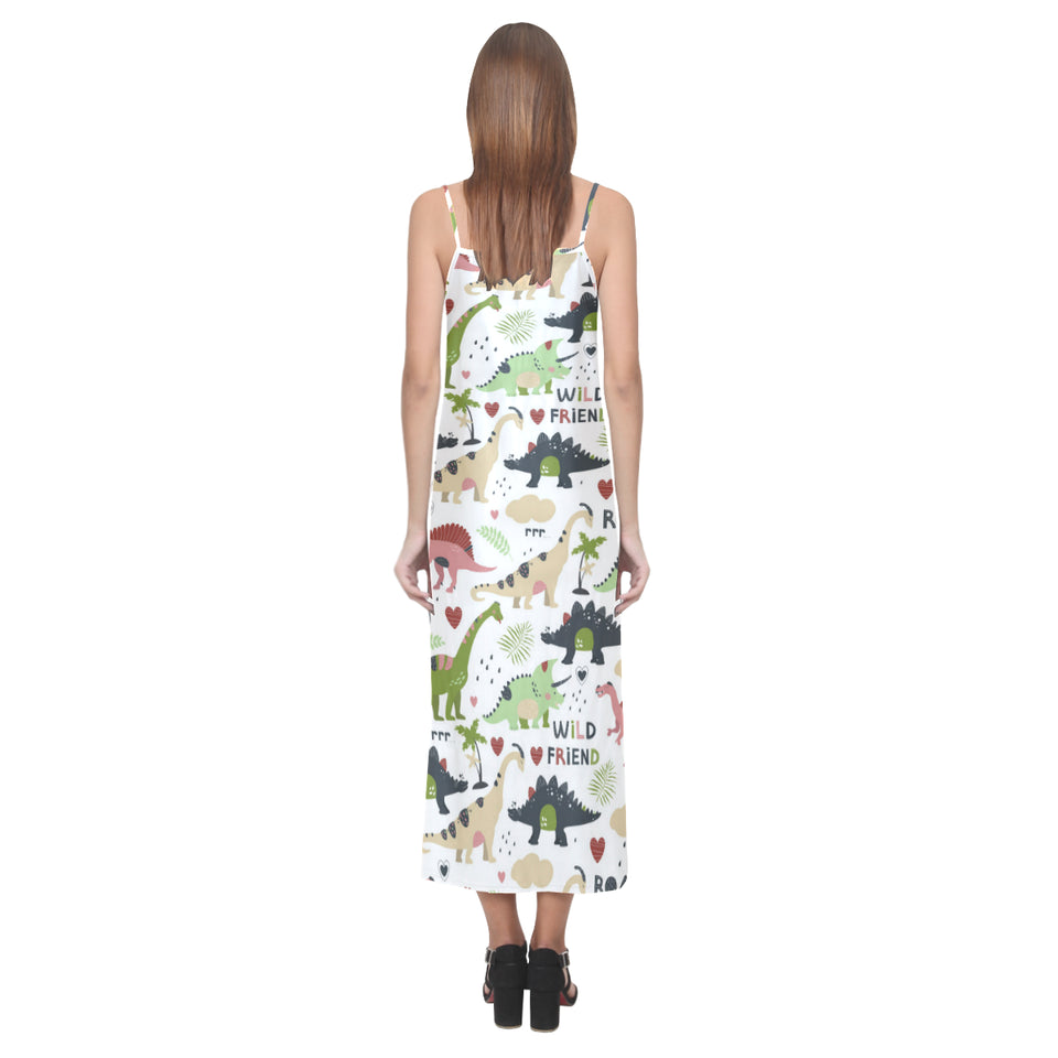 Cute dinosaurs pattern V-Neck Open Fork Long Dress