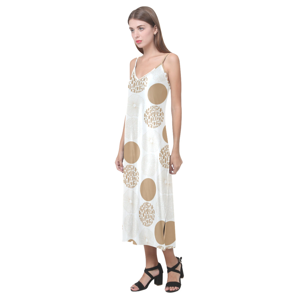 Gold Texture mushroom pattern V-Neck Open Fork Long Dress