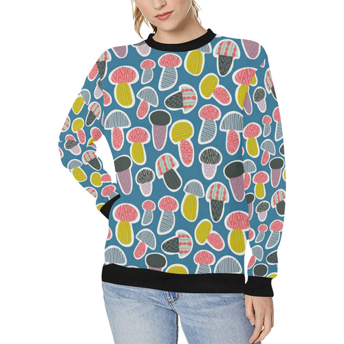 Colorful mushroom design pattern Women's Crew Neck Sweatshirt