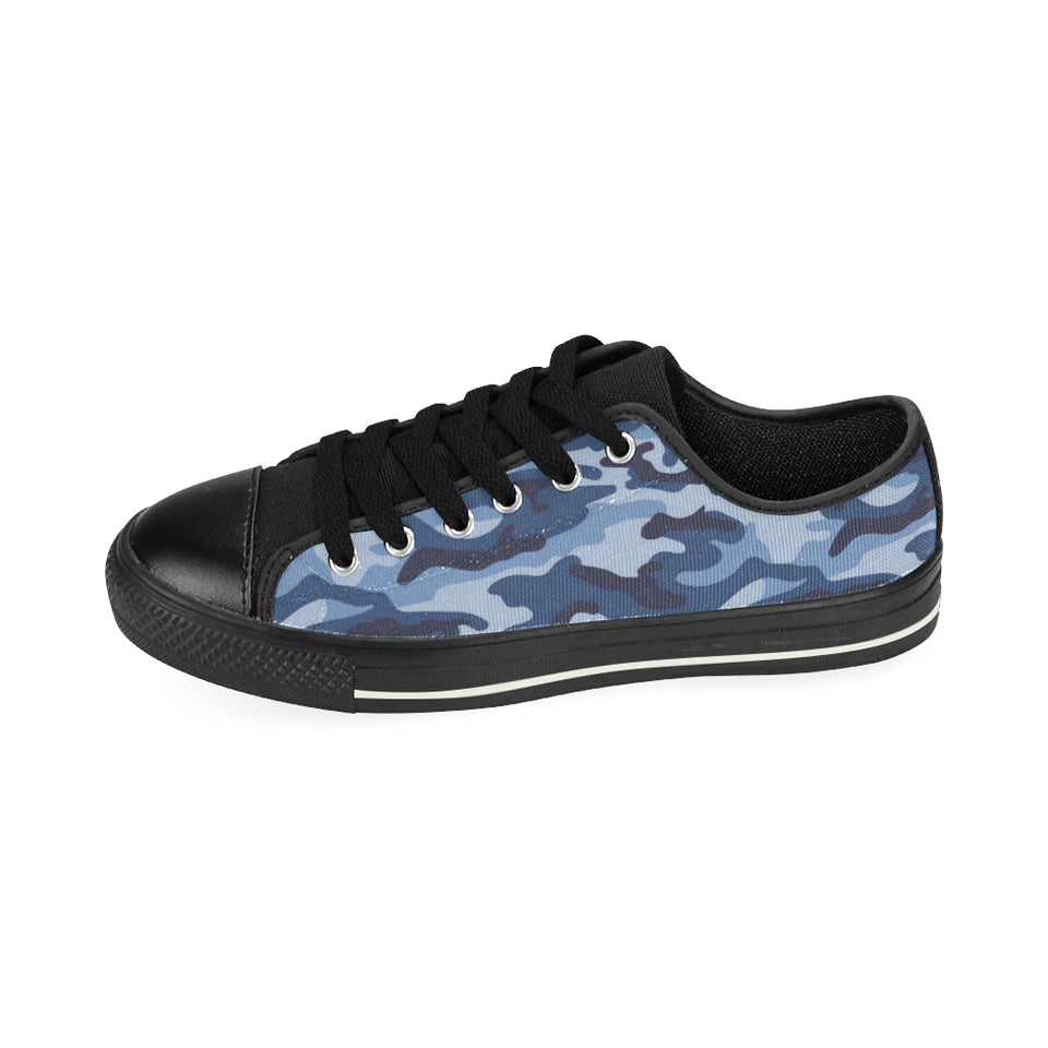 Blue camouflage pattern Men's Low Top Canvas Shoes Black