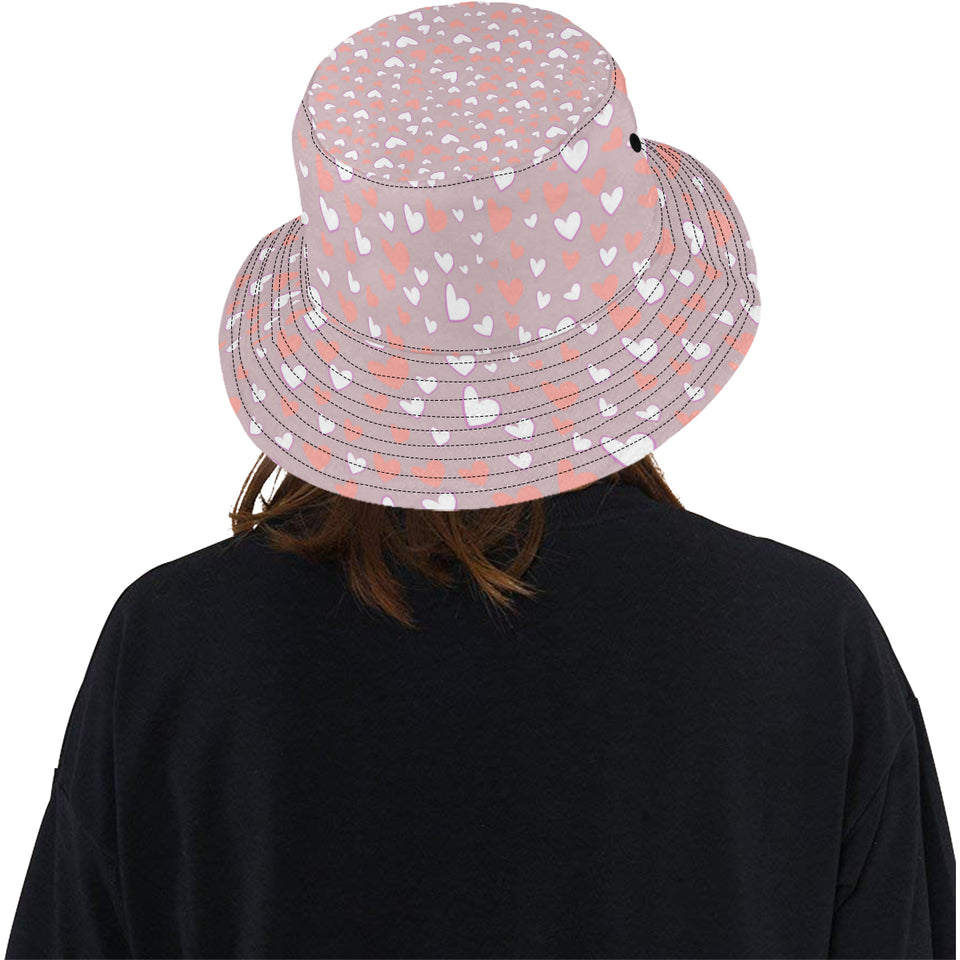 coral white heart pattern Unisex Bucket Hat