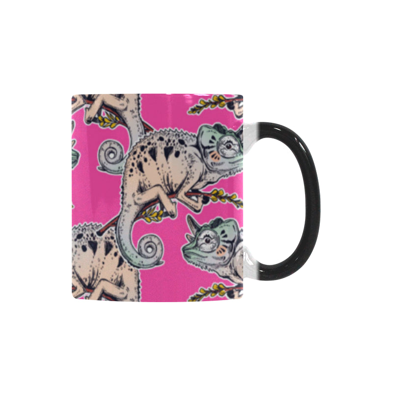 Chameleon lizard pattern pink background Morphing Mug Heat Changing Mug