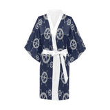nautical steering wheel design pattern Women's Short Kimono Robe