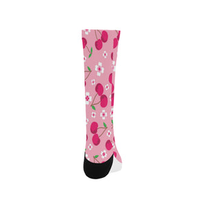 cherry flower pattern pink background Crew Socks