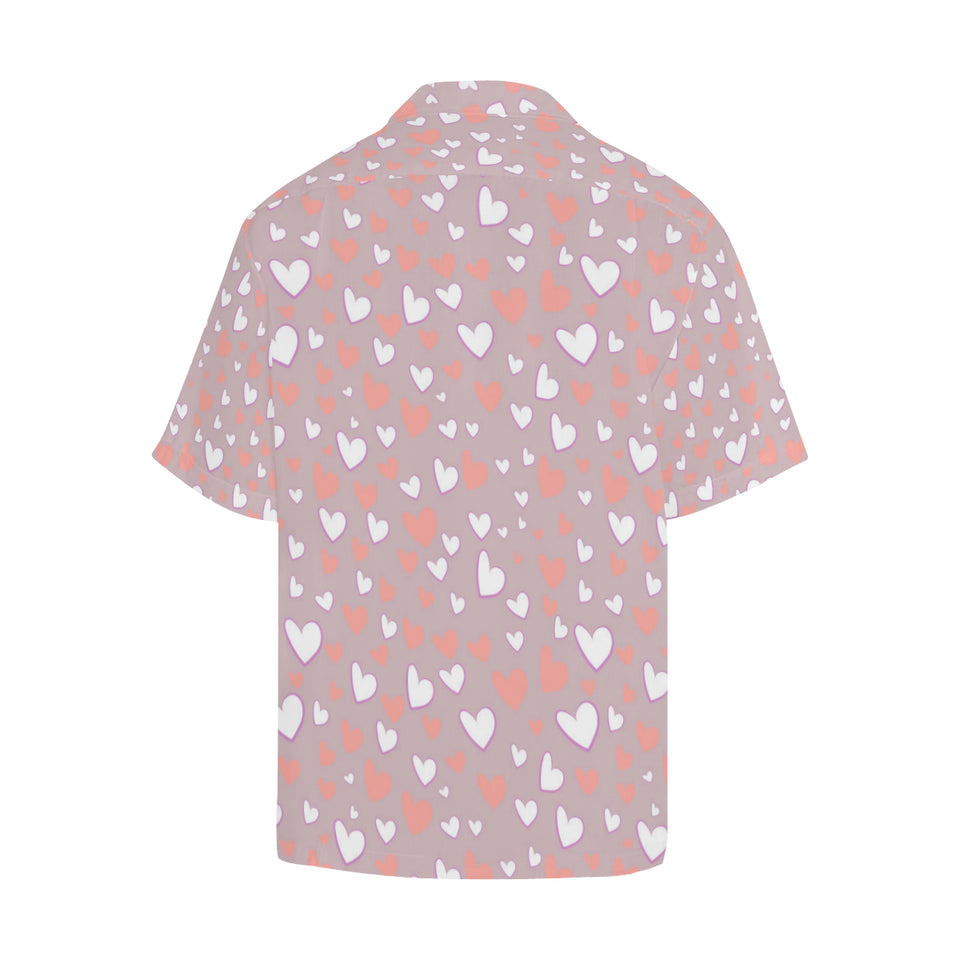 coral white heart pattern Men's All Over Print Hawaiian Shirt