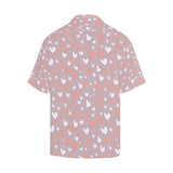 coral white heart pattern Men's All Over Print Hawaiian Shirt