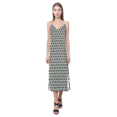 Coffee bean abstract modern pattern V-Neck Open Fork Long Dress