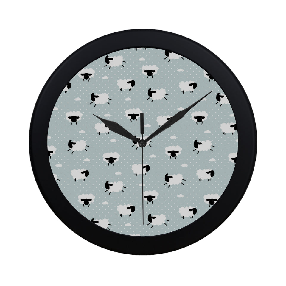 Sheep polka dot cloud pattern Elegant Black Wall Clock