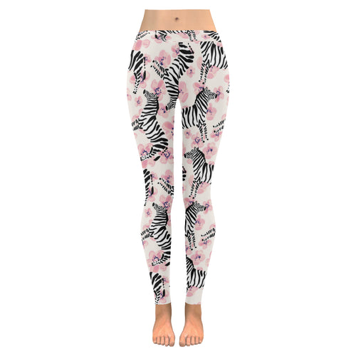 Zebra pink flower background Women's Legging Fulfilled In US