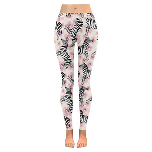 Zebra pink flower background Women's Legging Fulfilled In US