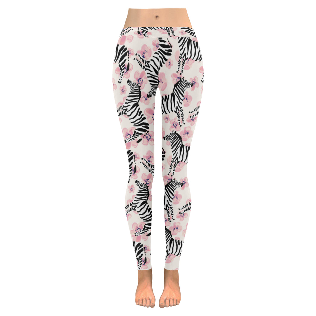 Zebra pink flower background Women's Legging Fulfilled In US