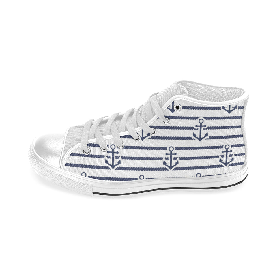 Anchor rope nautical  pattern Men's High Top Canvas Shoes White