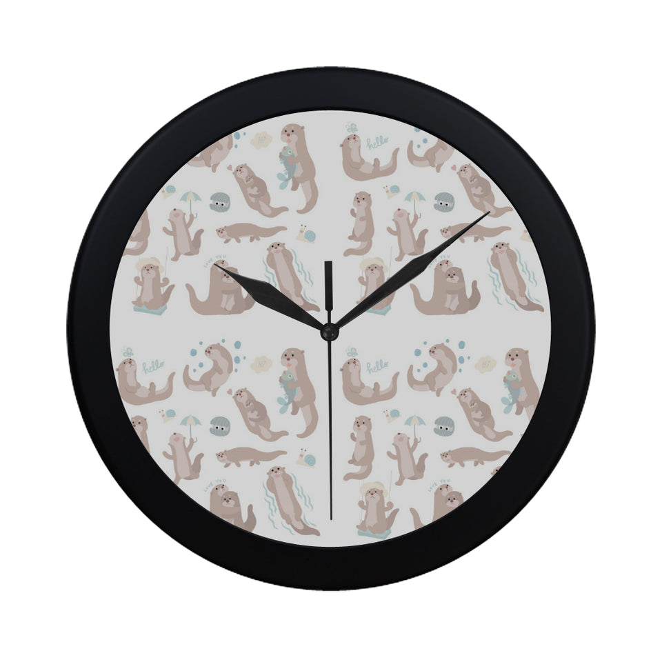 Cute sea otters pattern Elegant Black Wall Clock