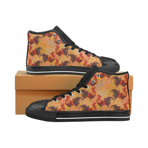 red rooster chicken cock pattern Women's High Top Canvas Shoes Black