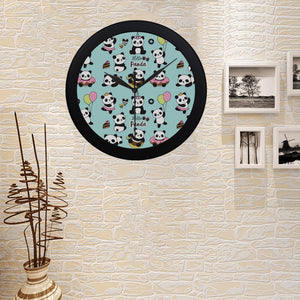 Cute baby panda pattern Elegant Black Wall Clock