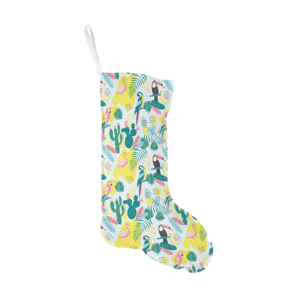 Cute parrot toucan flamingo cactus exotic leaves p Christmas Stocking