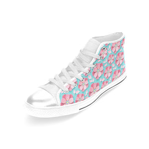 3D sakura cherry blossom pattern Women's High Top Canvas Shoes White