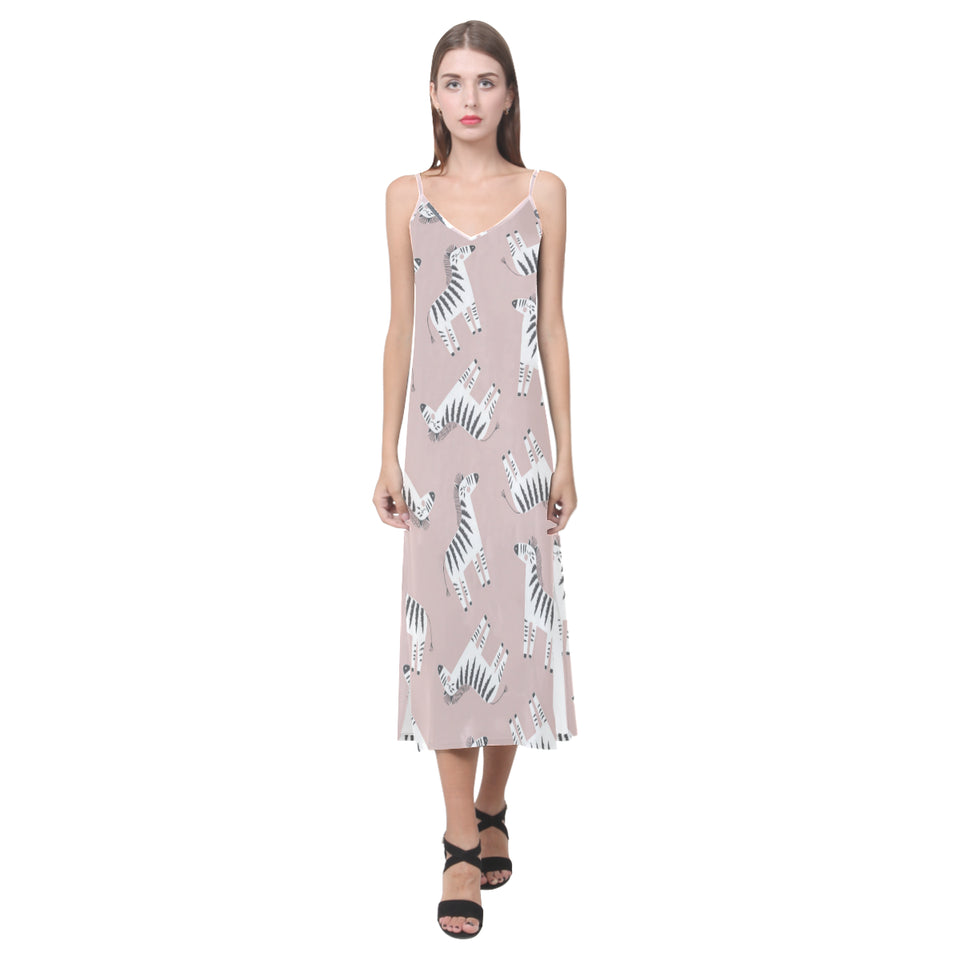 Cute zebra pattern V-Neck Open Fork Long Dress