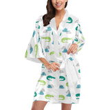 watercolor crocodile pattern Women's Short Kimono Robe