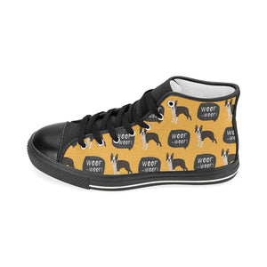 Boston terrier design pattern Women's High Top Canvas Shoes Black