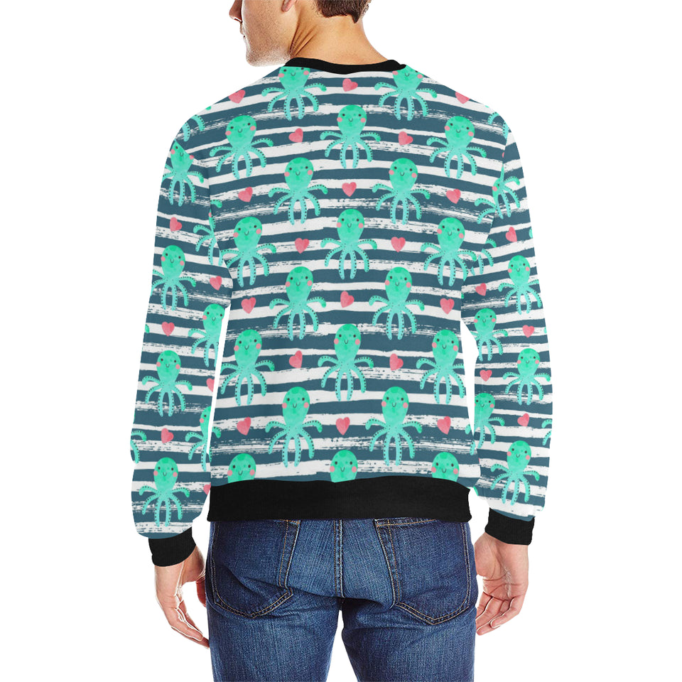 Cute octopuses heart striped background Men's Crew Neck Sweatshirt