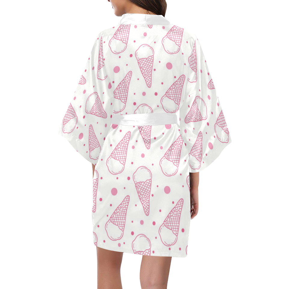 Hand drawn ice cream pattern Women's Short Kimono Robe