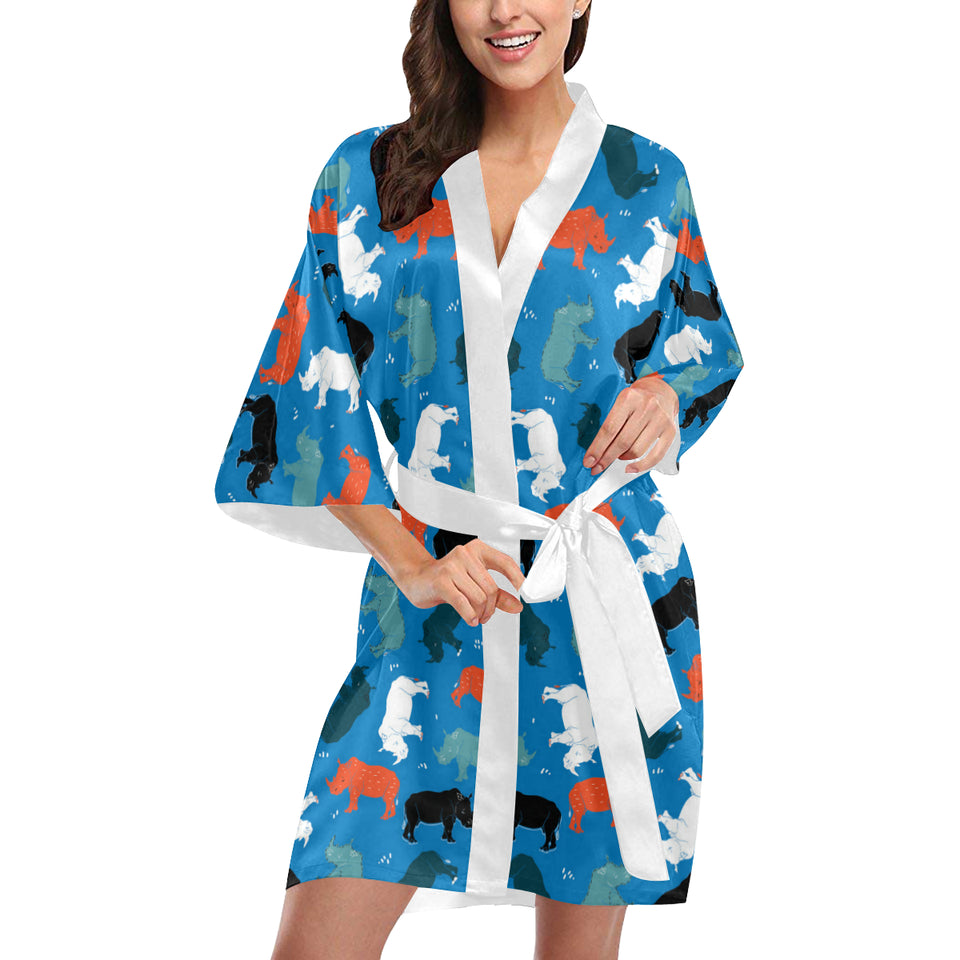 Colorful rhino pattern Women's Short Kimono Robe