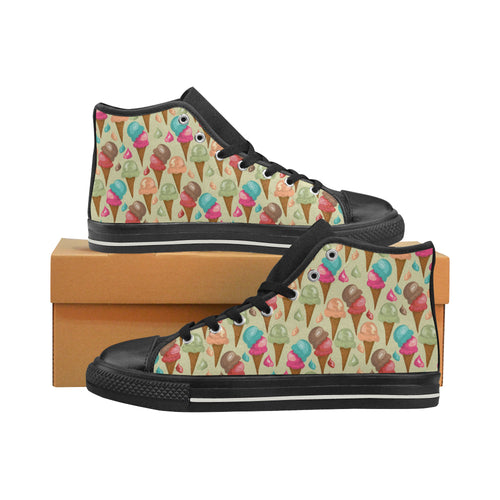 Colorful ice cream pattern Women's High Top Canvas Shoes Black