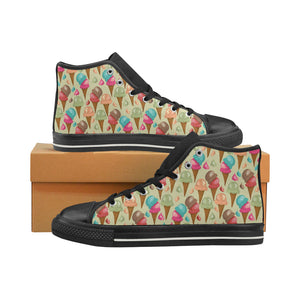 Colorful ice cream pattern Women's High Top Canvas Shoes Black